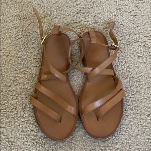 tan camel strappy leather ankle sandals